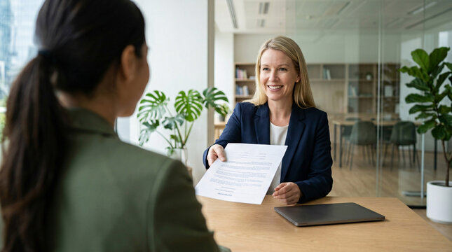 Entretien professionnel avec une candidate en entreprise moderne