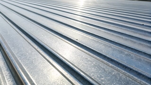 Close-up of weathered metal roofing panels in sunlight