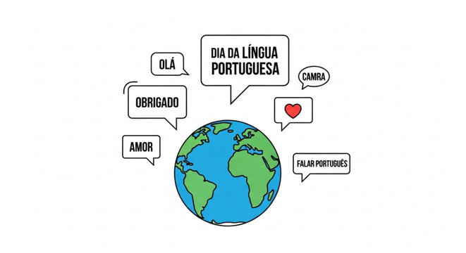 International Portuguese Language Day concept with earth and speech bubbles