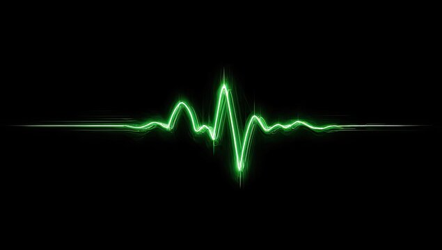 A vibrant green pulse wave emanates across a stark black background