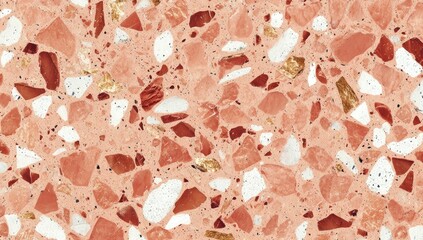 Fototapeta premium A close-up view of a terrazzo surface with a pink background, speckled with fragments