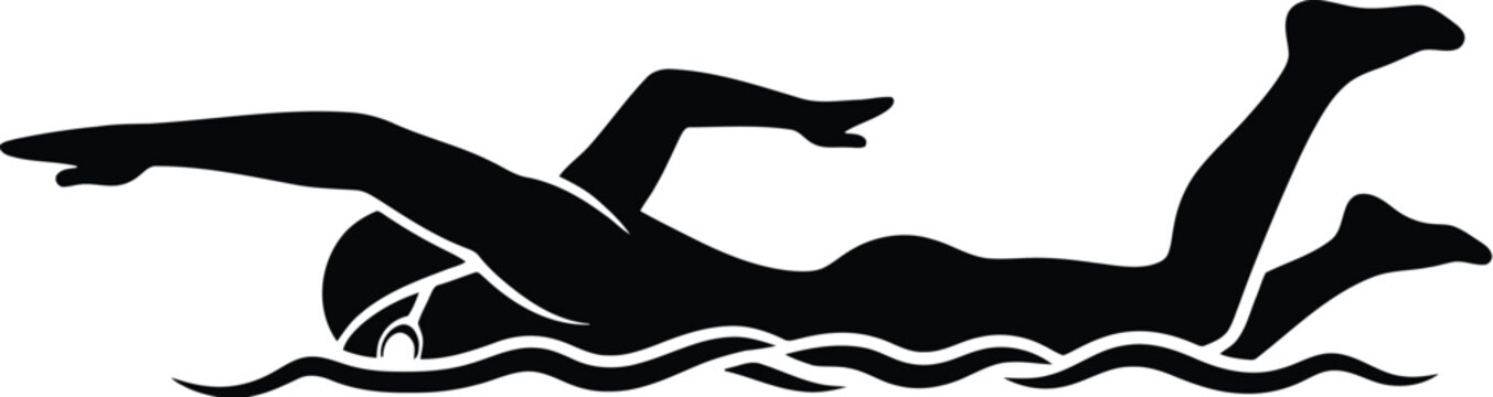 Professional swimmer performing crawl stroke in water silhouette illustration.