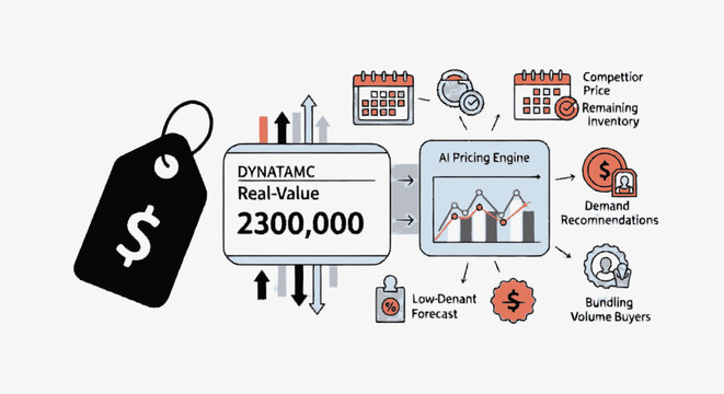 AI Dynamic Pricing Engine and Real-Value Analytics Infographic for Business Revenue Optimization