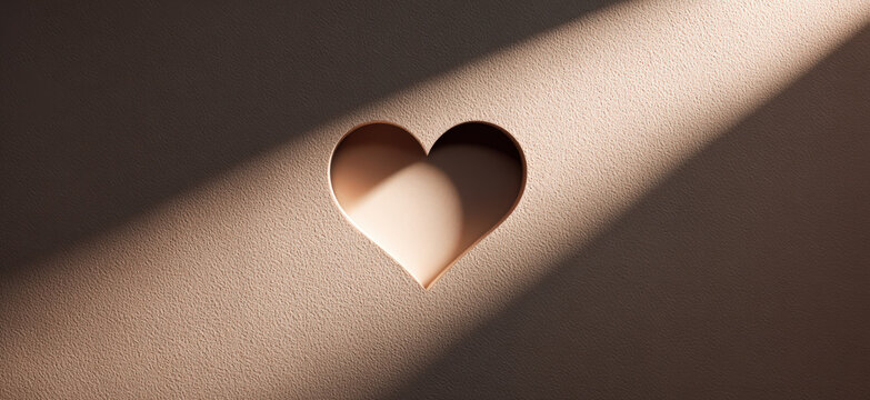 A heartfelt symbol of love and light casts a warm glow, revealing a cut-out heart on a textured backdrop.