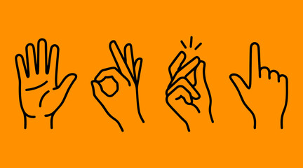 Minimalist vector line art set featuring four different human hand gestures expressing various communication styles for modern digital graphic design © Ibnu Gazali