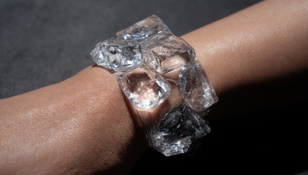 Raw quartz crystal shards adorn a delicate wrist, catching light