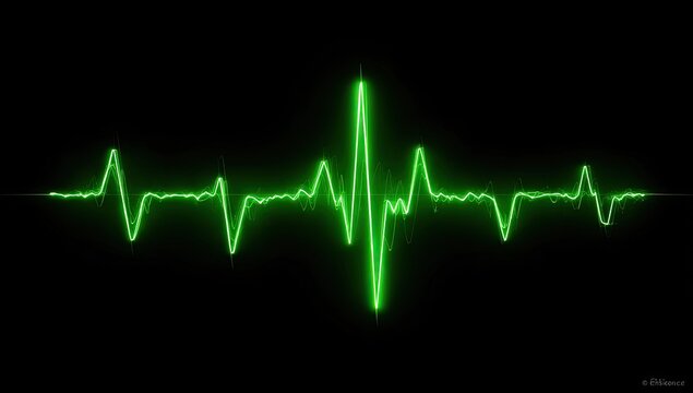 Vivid green waveform against a stark black background, pulsing with energy