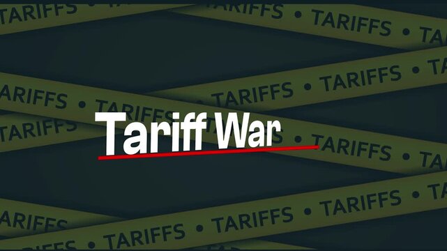 Tariff War Text Over Yellow Caution Tape Background