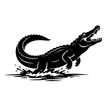 Aggressive Crocodile Jumping Attack Vector &ndash; Wild Alligator Strike Illustration for T Shirt and Tattoo Design