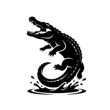 Jumping Crocodile Attack Vector with Water Splash &ndash; Aggressive Alligator Illustration for Tattoo and T Shirt Design