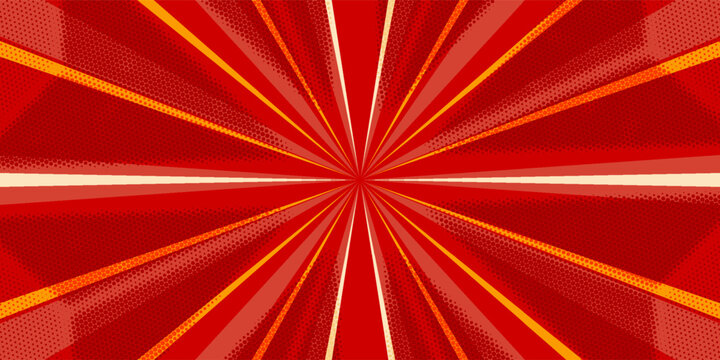 Retro red background with vintage circus sunburst. Psychedelic colorful swirl poster, abstract pattern in 70s carnival style. Hypnotic sunburst vector illustration.