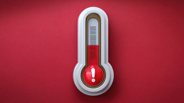 A white and red thermometer icon shows a high temperature alert against a red textured background.