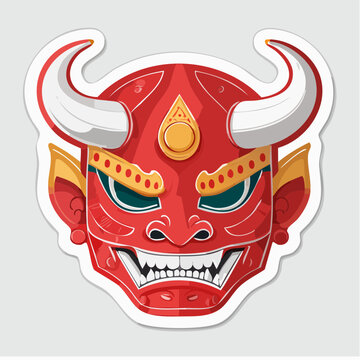 Red Oni Mask with Horns and Fierce Expression