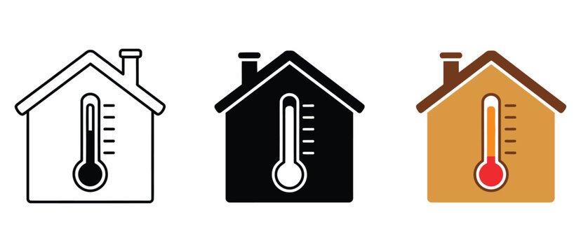 Smart home temperature icon thermostat control, climate, smart device, stroke filled and colored icon set