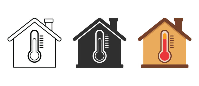 Smart home temperature icon thermostat control, climate, smart device, stroke filled and colored icon set, modern vector illustration