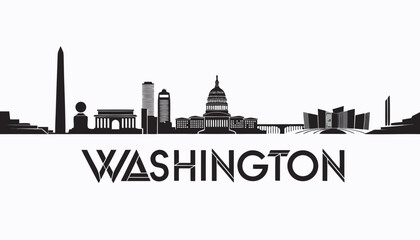 Obraz premium Washington DC Skyline Silhouette with Capital City Landmarks