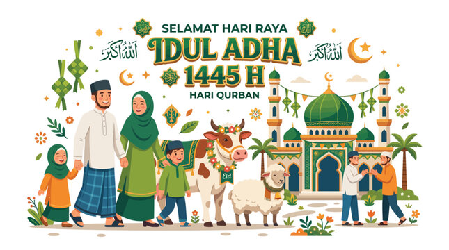 Selamat Hari Raya Idul Adha 1445 H Family and Mosque