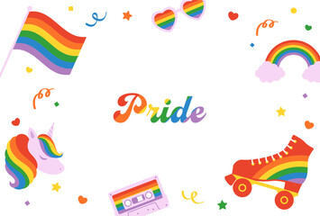 Fototapeta premium Cute Rainbow Icon Frame for Happy Pride Month, LGBTQ+ Concept Vector Illustration