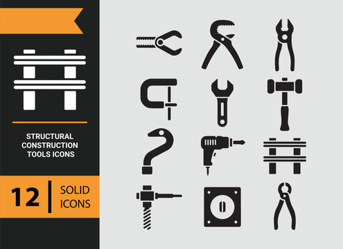 Structural Construction Tools Engineering Building Icons Set