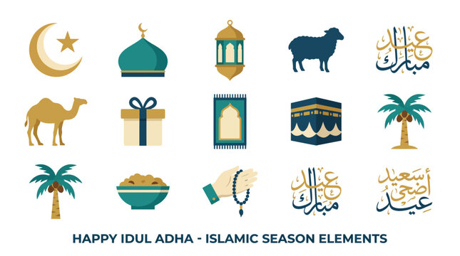 Happy Eid Al Adha Family with Cow and Sheep Illustration