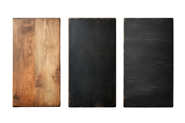 Naklejka premium Three rectangular wooden boards one natural wood two painted black plank texture