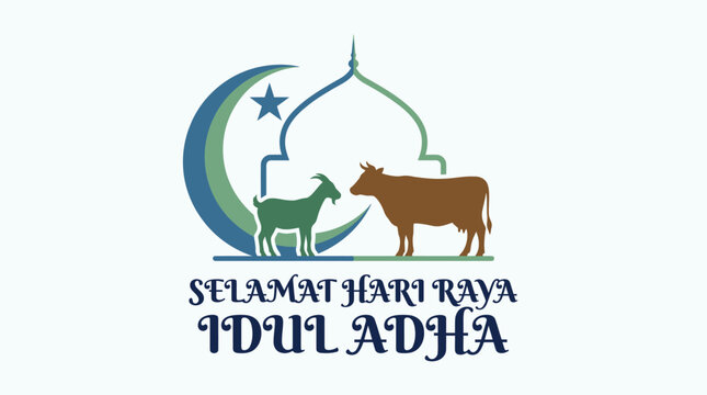 Selamat Hari Raya Idul Adha with Cow and Crescent Moon