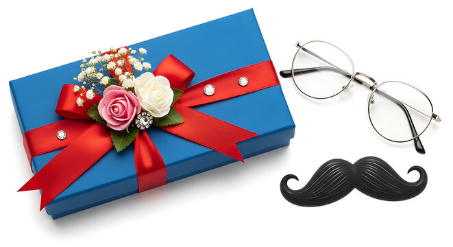 Red gift box with torn ribbon and scissors on table