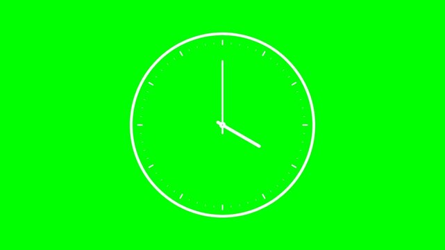Animated clock hands on green screen.