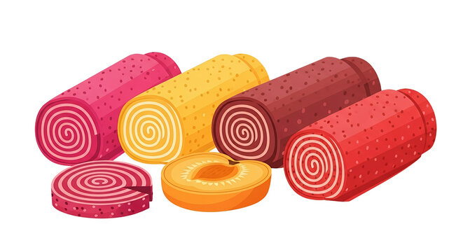 Set of Colorful Fruit Rolls Dehydrated Fruit Leather Snacks with Apricot Slice Illustration