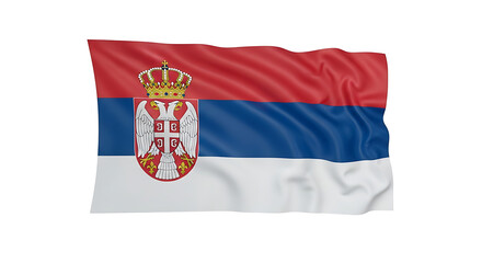Fototapeta premium Waving Flag of Serbia with Coat of Arms Isolated on White Background