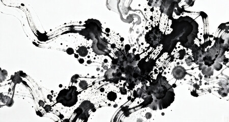 Obraz premium Ink Wash Abstract Art with Splashes and Trails