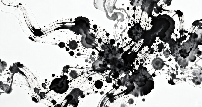 Ink Wash Abstract Art with Splashes and Trails