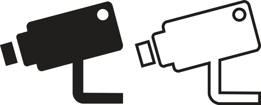 Security camera icons in solid and outline styles, CCTV surveillance system vector symbols, monitoring and protection equipment graphics for web design