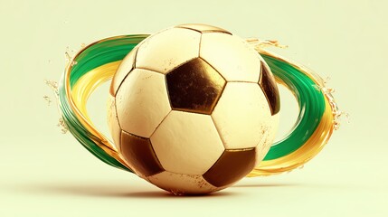 Obraz premium 3D render of a soccer ball with yellow and green paint splash.