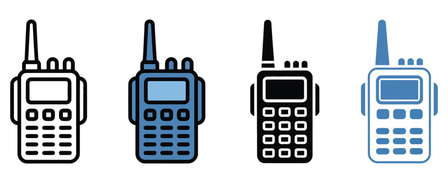 Walkie-talkie icon vector, portable radio transceiver symbol for security communication, emergency response, and outdoor team coordination set, flat vector icon suitable for military