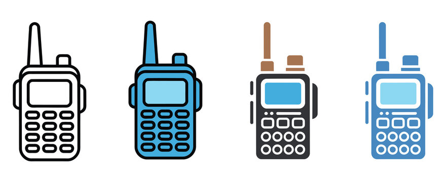 Walkie-talkie icon vector, portable radio transceiver symbol for security communication, emergency response, and outdoor team coordination set