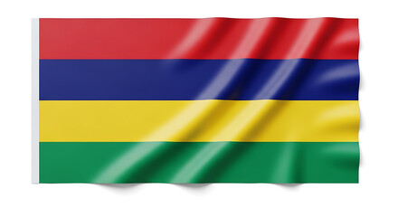 Obraz premium Waving flag of Mauritius, national symbol, vibrant colors, isolated on white background, realistic render