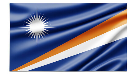Obraz premium Marshall Islands Flag Waving on Silk Fabric, Blue with White Star and Orange Diagonal Stripe