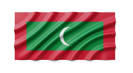 Fototapeta premium Waving flag of Maldives against white background, national symbol of tropical island nation