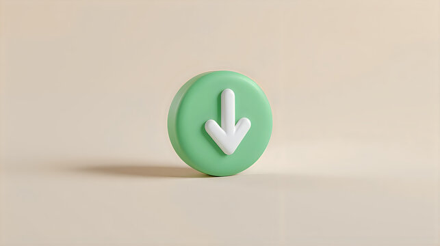 Stylish 3D clay download button icon in pastel green with playful soft lighting