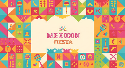 Fototapeta premium Festive geometric pattern with Mexican folk art icons and 