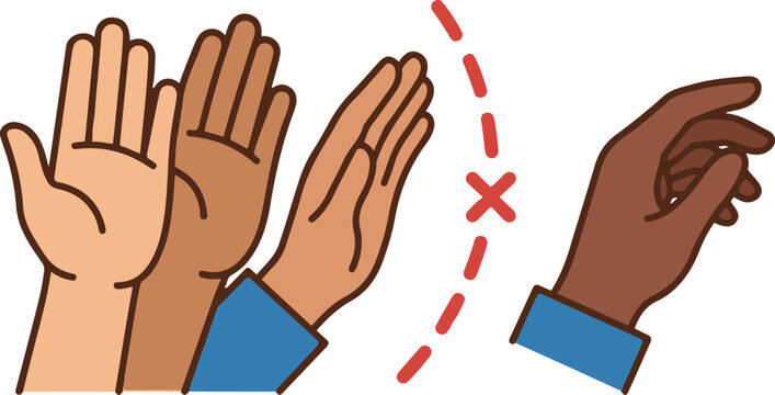 Illustration of hand gestures showing a &ldquo;stop&rdquo; signal versus an approaching touch, symbolizing boundaries, consent, and personal space.