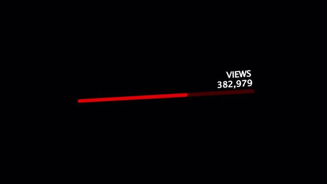 Animated views number of viral content. Counter quickly increasing to 600K views on alpha channel. 4K