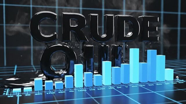 Abstract 3D rendering of viscous golden oil forming alphanumeric text characters floating above a financial data market graph with rising trend lines and volatile fluctuations in 4K resolution.