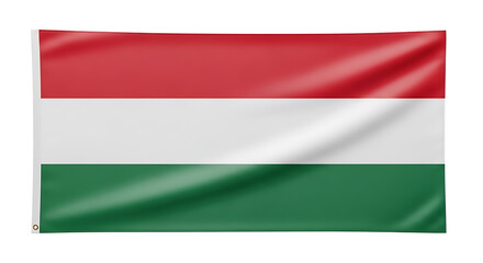 Obraz premium Hungarian flag waving, horizontal tricolor of red, white, and green stripes on white background