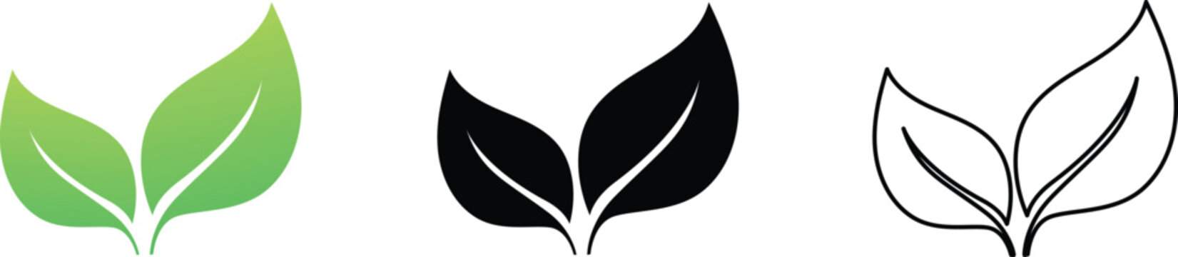 Minimalist two leaf icon. Nature organic isolated illustration. Versatile Leaf Icons for Nature, Organic, and Eco Designs.