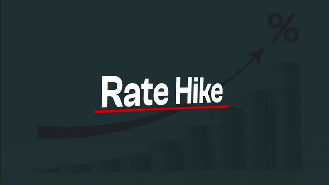 Rate Hike Text Over Financial Chart Background