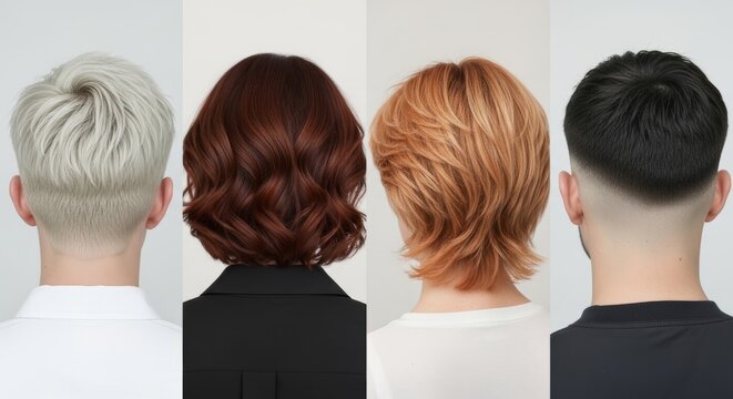 Diverse Hairstyles: Back View of Four Different Haircuts for Men and Women