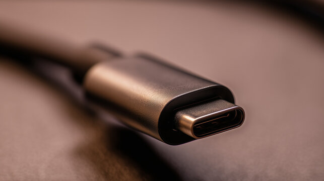 USB-C cable's metallic end in a close-up shot of the cable