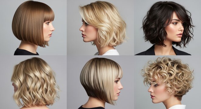 Collage of Diverse Women's Bob Hairstyles and Hair Textures